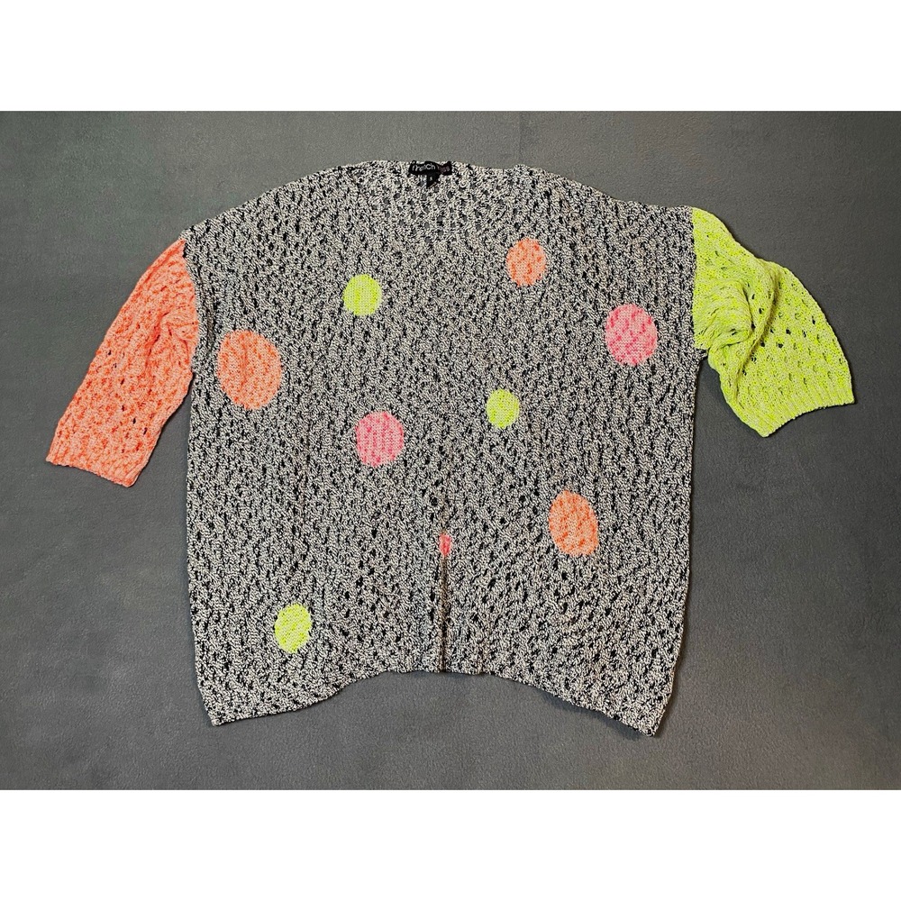 French Kiss Women's S Open-Knit Polka Dot Boxy Fit Crop Pullover Sweater Maximal